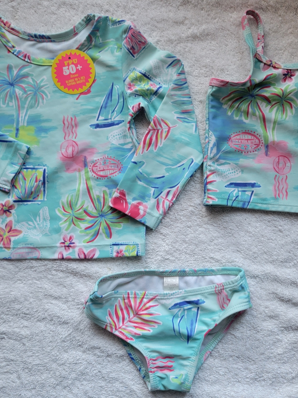 The Children's Place Mint Aqua Palm Print 3-Piece Swim Set